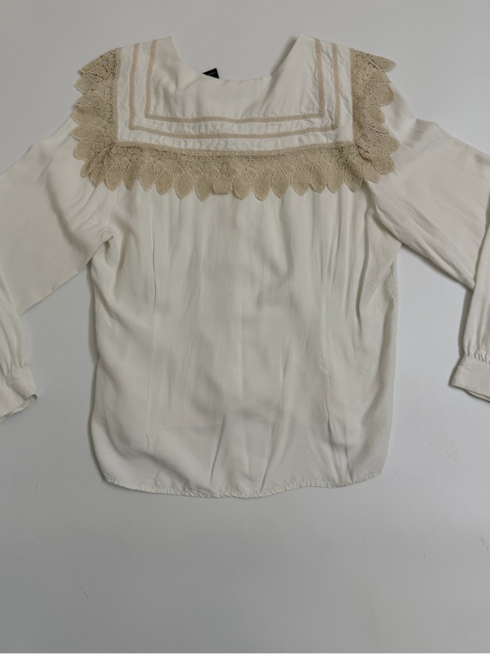 Romantic Lace Collar Ivory Blouse Cottagecore Sailor Style Medium - Picture 4 of 8